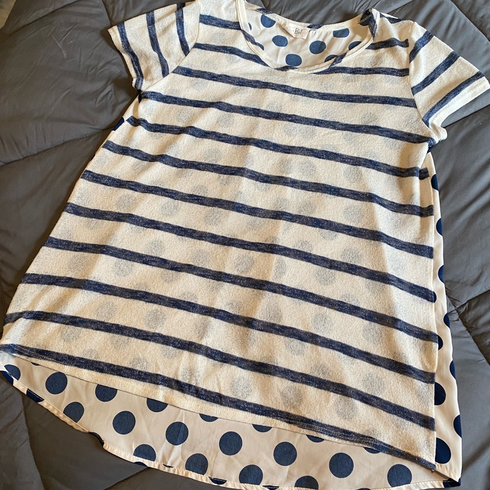 Bo Bel Blue and White Polka Dot Top Sized Medium